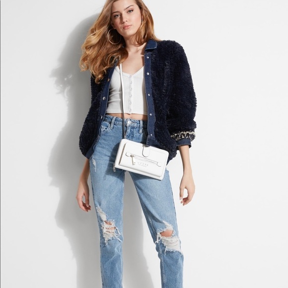 NEW GUESS Nebula Fur Denim Coat SZ XS - Picture 4 of 4